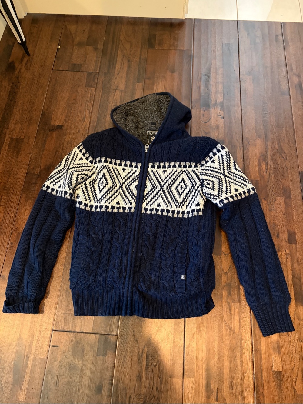 Buffalo David Bitton Navy and White Hooded Zip Sweater